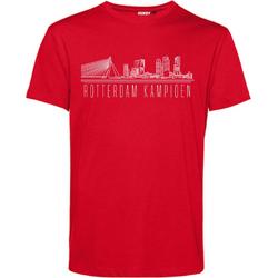 T-shirt Rotterdam Skyline Kampioen | Feyenoord Supporter | Shirt Kampioen | Kampioensshirt | Rood | maat L